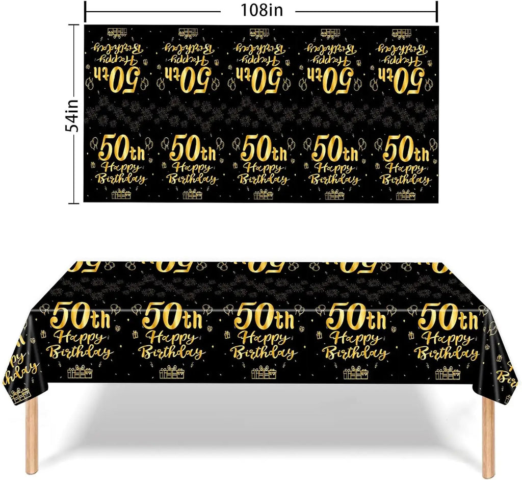 50th Birthday Party Supplies for Men Women Black and Gold 50 Years Old Party Paper Plates Cups Napkin Tablecloth Tableware Decor