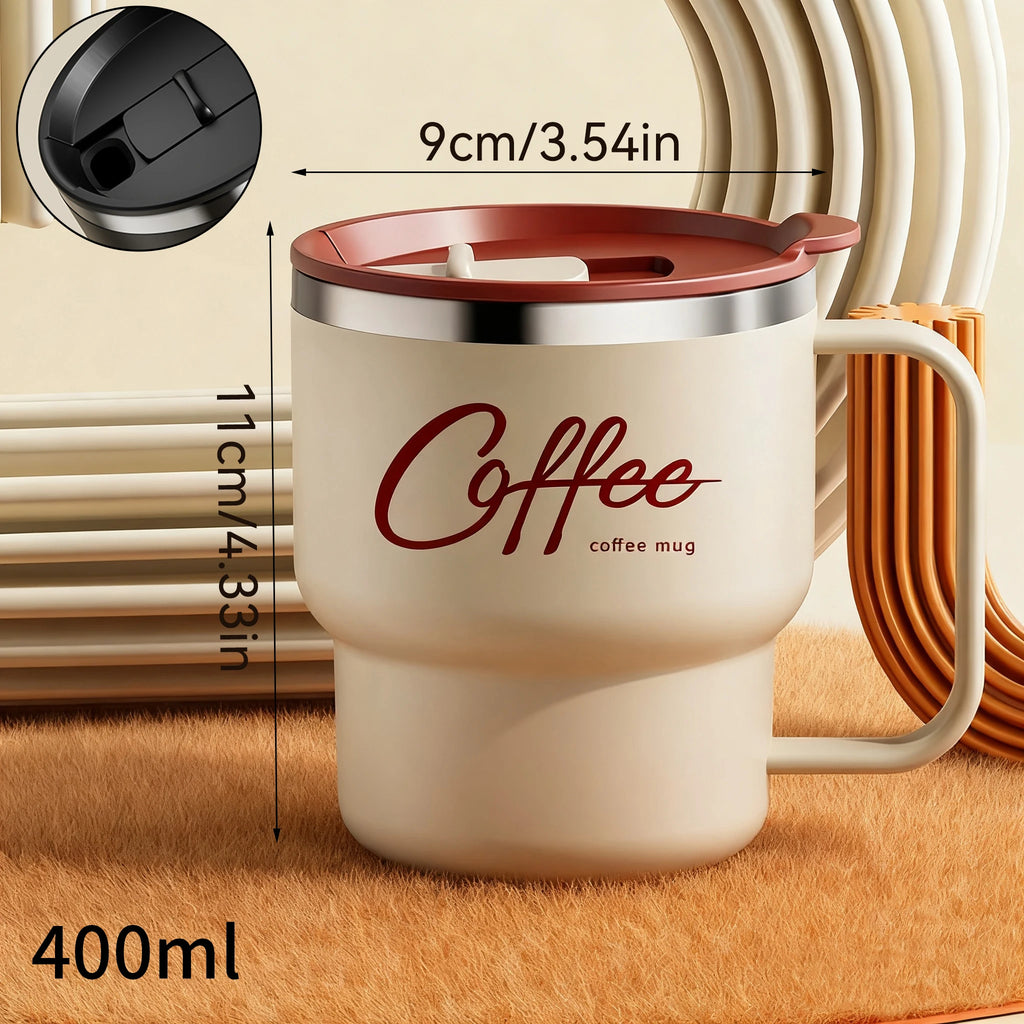 WORTHBUY Coffee Mug With Lid&Handle 304 Stainless Steel Tea Milk Coffee Cup Double Wall Insulated Anti Scalding Drinking Cup