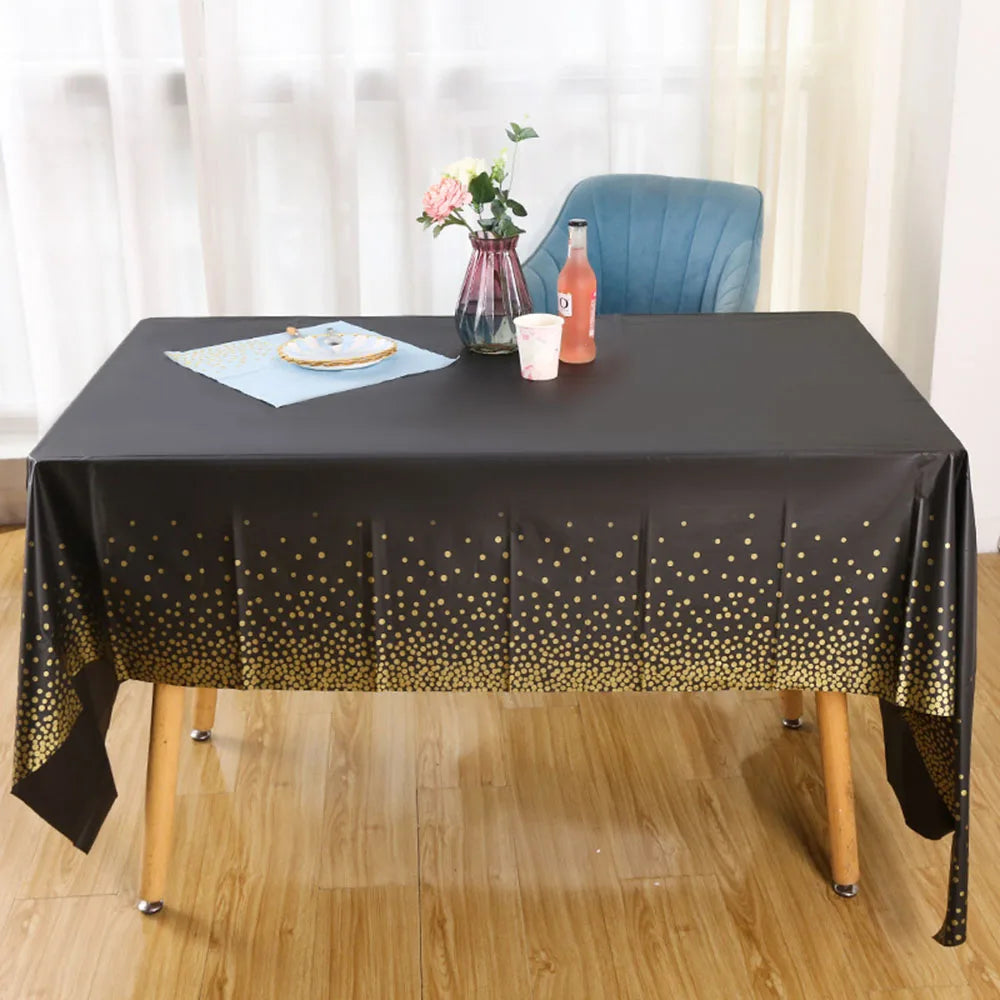 137X274Cm Dot Disposable Tablecloths Macaron Black Plastic Disposable Table Cover Wedding Birthday Party Disposable Tableware