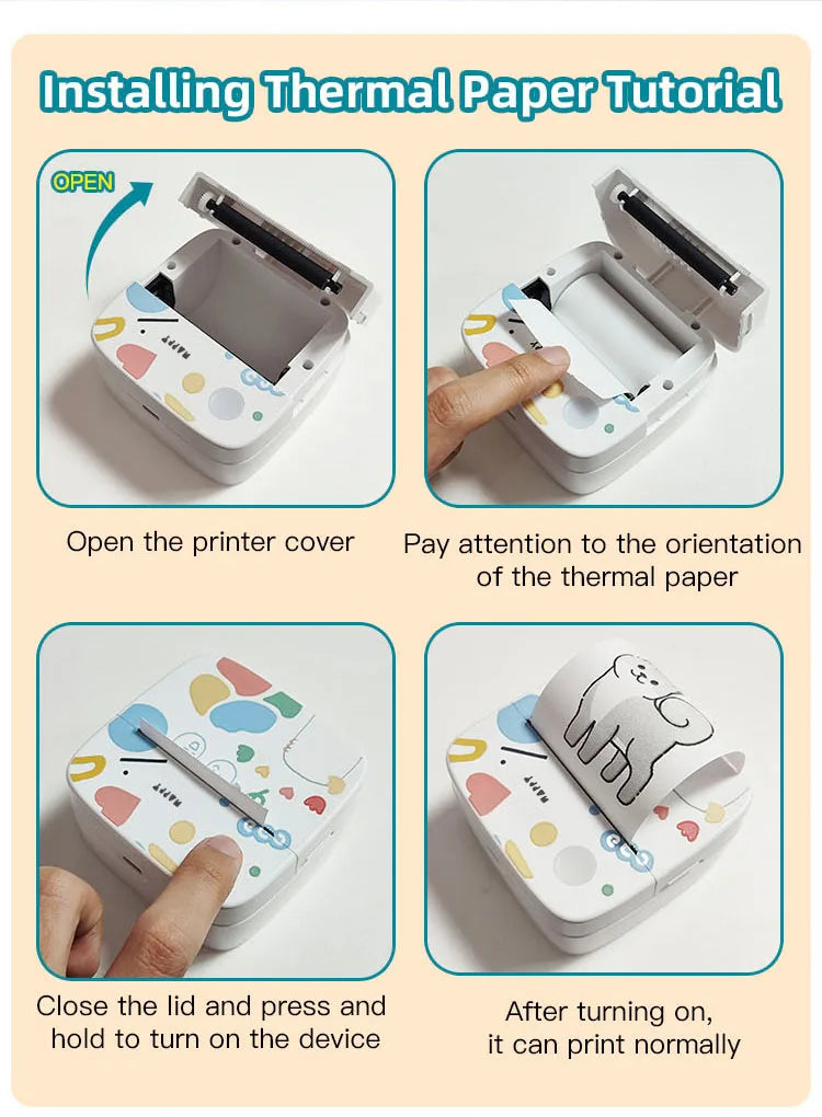 DOLEWA D2 Doodle Portable Printer Thermal Paper Printer Label Sticker Paper Print Wireless Label Maker Printer for DIY Photo Pri