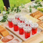 50PCS Clear Disposable Plastic Cups Flat Lids Drinking Cup for Party Wedding Ice Coffee Milkshakes Smoothies Cold Drinks