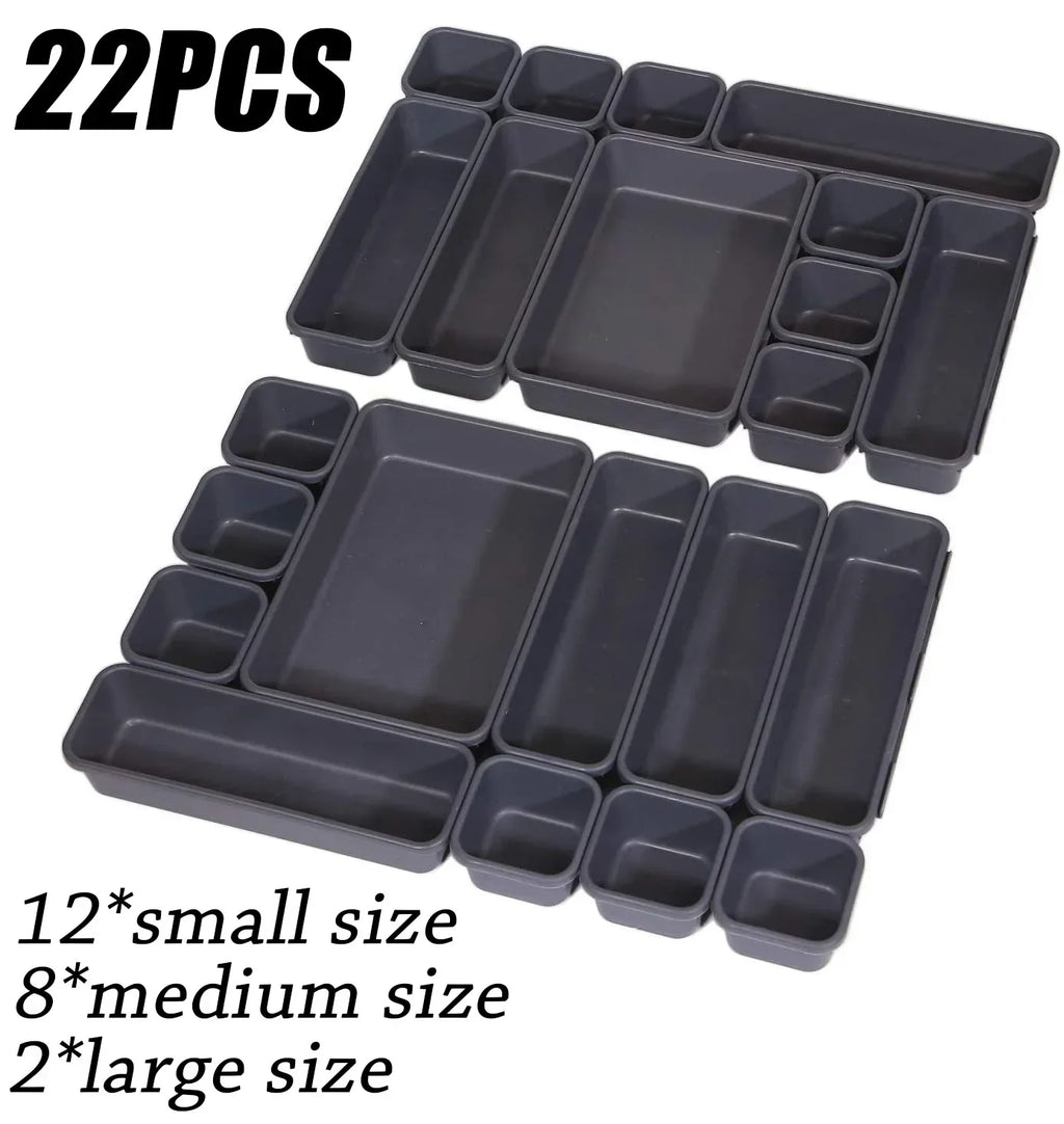 32PCS Desk Drawer Organizers 3 Size Plastic Interlocking Shallow Tool Organizer Tray Dividers Separators Storage Bins Container