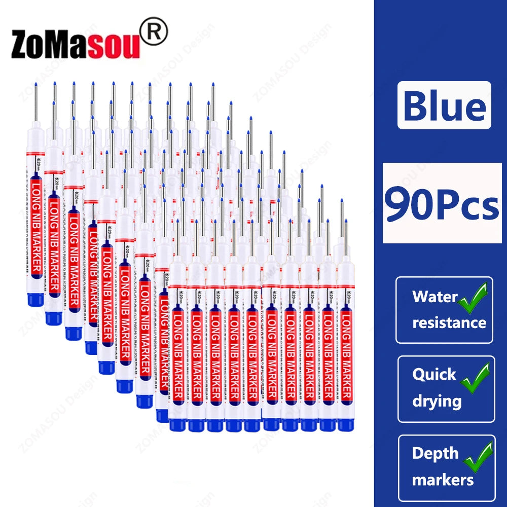 1-90Pcs Waterproof White Long Head Markers Pen 2cm Woodworking Deep Hole Marker Pens Metal Carpenter Black/Red/Blue/Green Ink