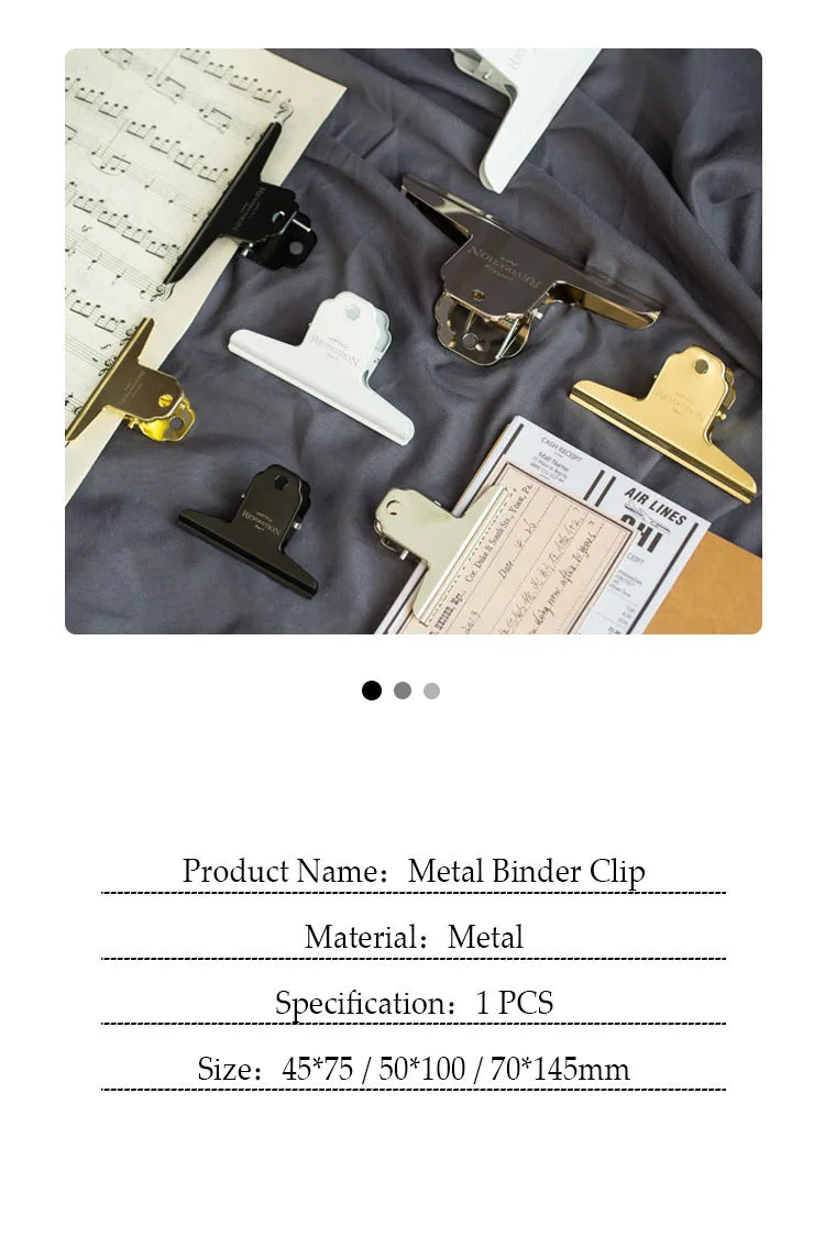 Retro Metal Wide Binder Clip Big Black Gold Binder Paper Clips Metal Hinge Clip Clamps for Crafts Photos Office School Supplies