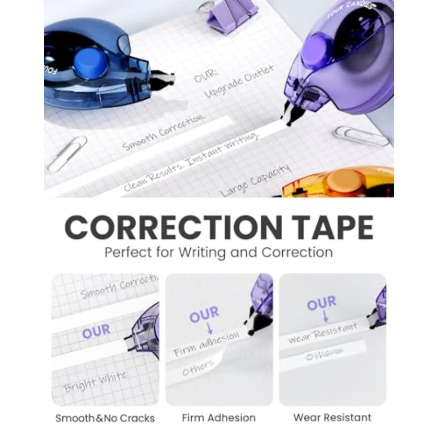 Silent Correction Tape, White Correction Tape Pack, 26.2ft, Ergonomic Easy-to-Use Applicator, Fast Clean Instant Corrections, S
