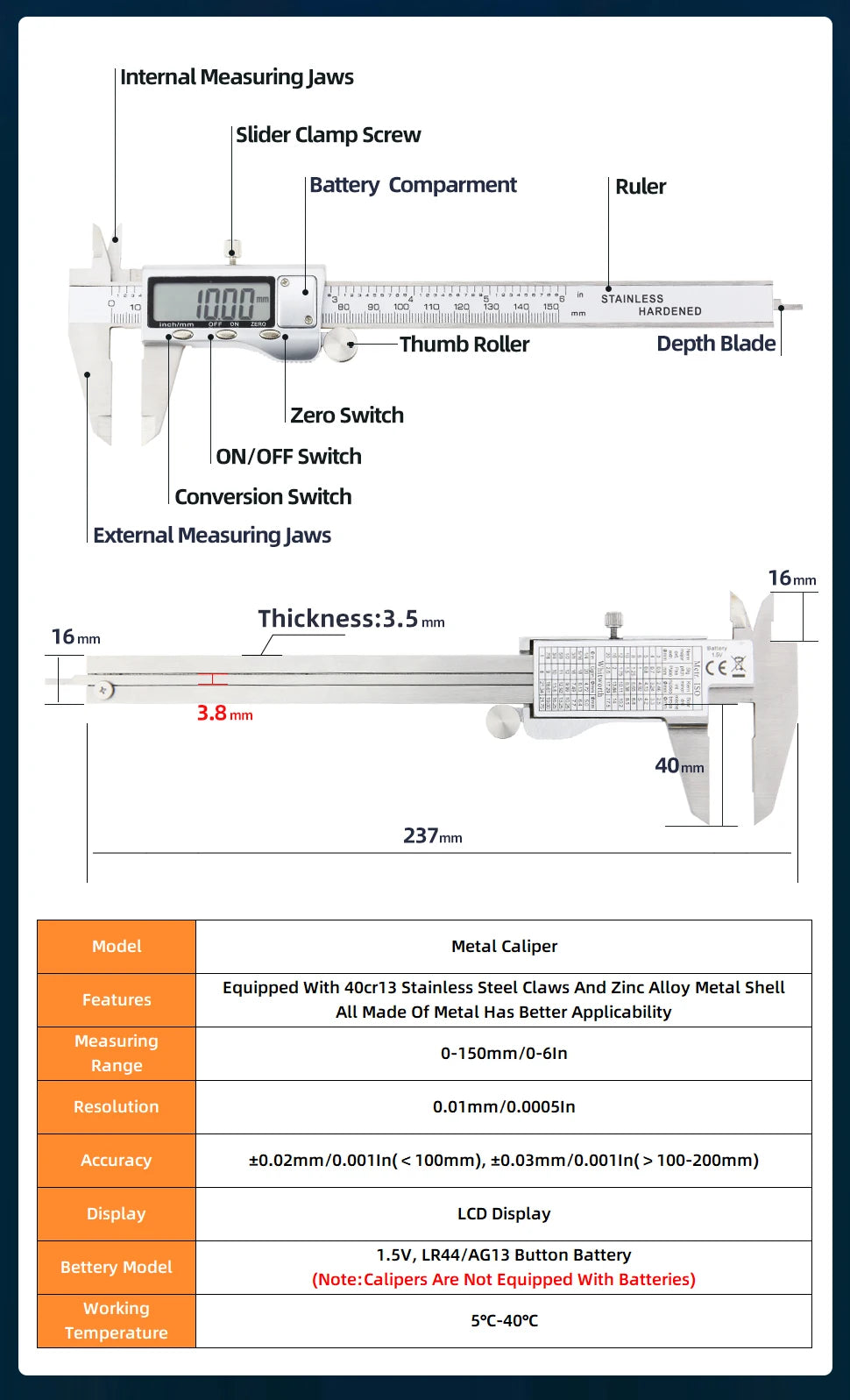Metal Caliper Digital Caliper Stainless Steel Digital Pachymeter Digital Micrometer Vernier Calipers Metal Gauge Measuring Tools
