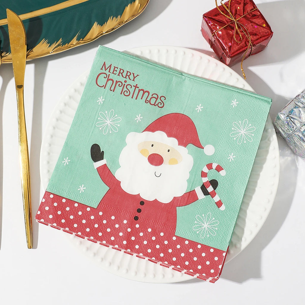 Christmas Party Napkins Disposable Dinner Serviettes Santa Claus Christmas Tree Gifts Flower Element Style Art Decoupage Napkins