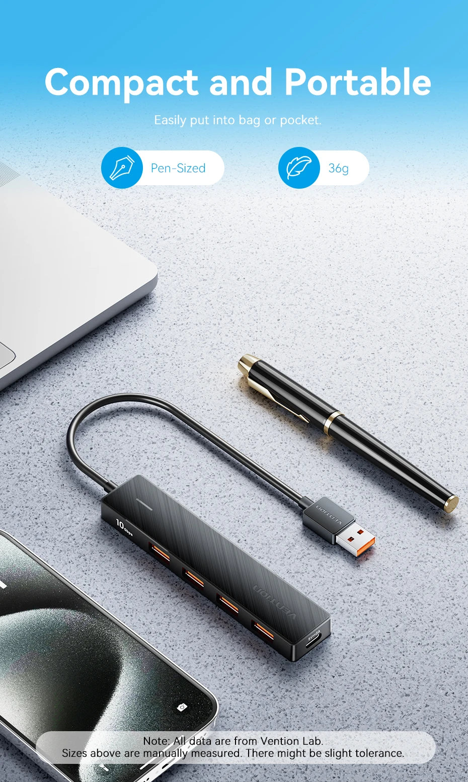 Vention Usb Hub 4 Port ABS Hub USB 3.2 10Gbps for Laptop Multi Splitter Adapter For Xiaomi Macbook PC Computer Accessories