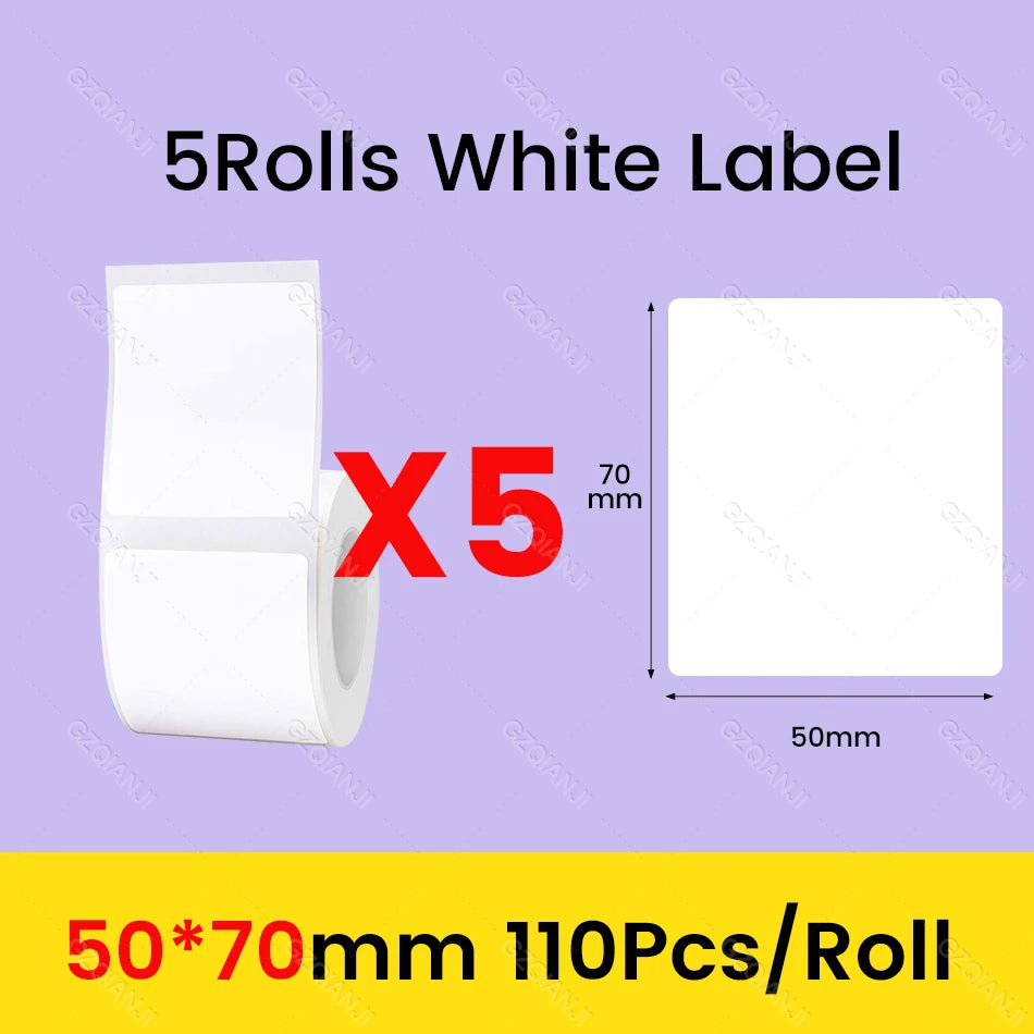 3/5/10 Rolls NiiMbot B21 B1 Label Printer Paper Roll Waterproof Anti-Oil Tear-Resistant Price Tag Pure White Sticker Papers