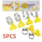 5 pcs 8-44mm Adjustable Yellow Plastic Handle Hand Twist Hose Clamps Worm Driving Stainless steel Pipe Clips For Tube