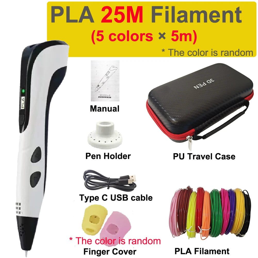 New 3D Pen 3D Printing Pen for Children 1.75mm PLA Filament DIY Drawing Birthday Christmas Gifts for Kids with Travel Case