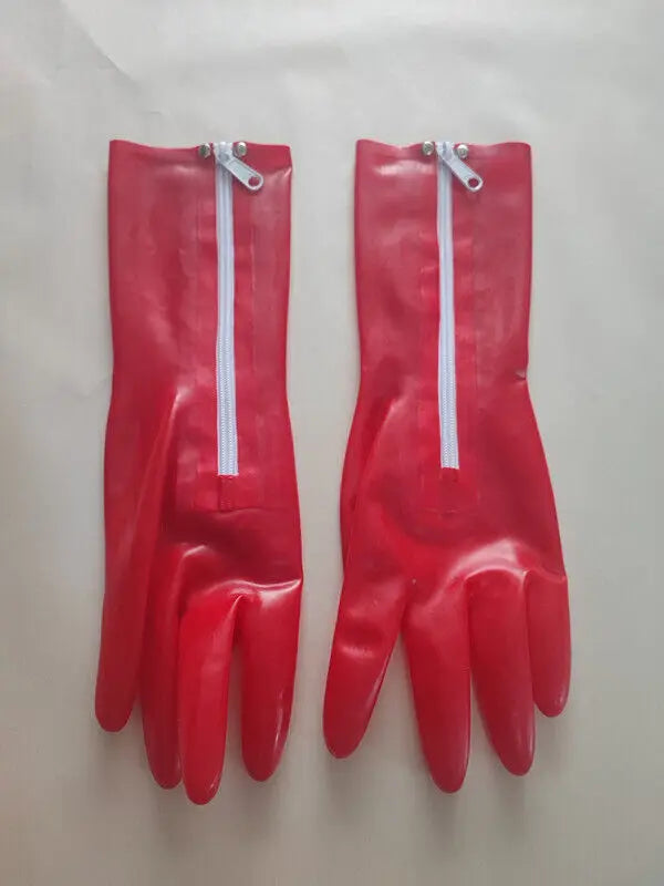 100% Latex Gummi Cosplay gloves Red Party White Zipper 0.4mm Suit
