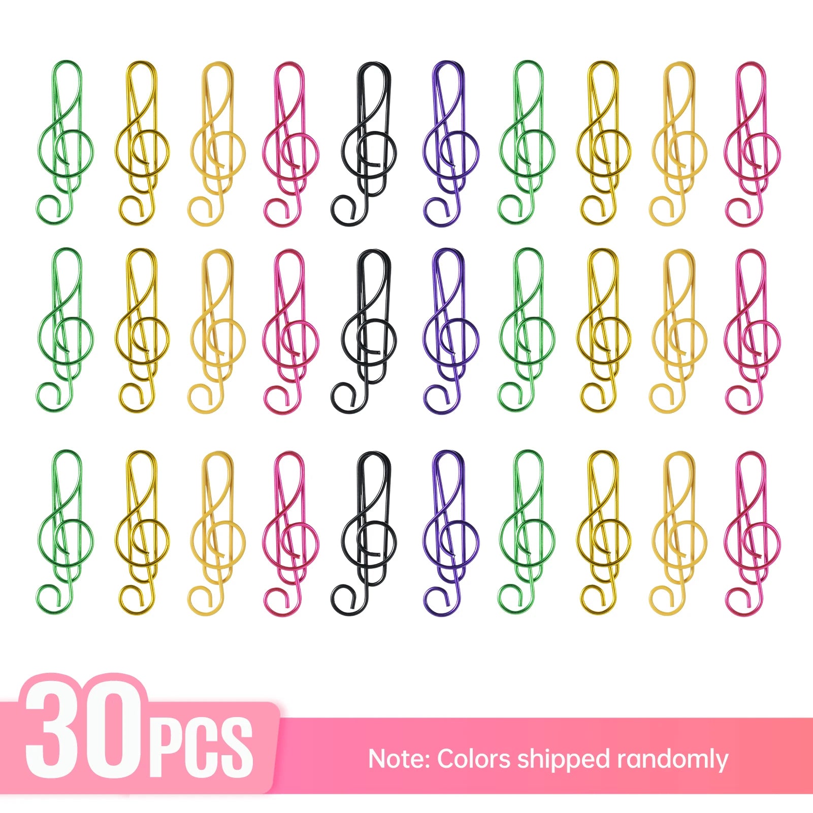 30/50/100PCS  Paper Clips Cute  Musical Note Paperclip Multicolor Metal Bookmarks for Music Enthusiast for Party Invitation Card