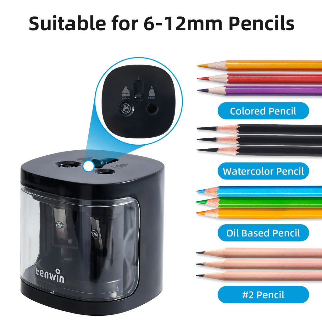 Tenwin Automatic Electric Pencil Sharpener  mini Usb Dual power Sharpener supply School Students Stationery for 6-12mm pencil