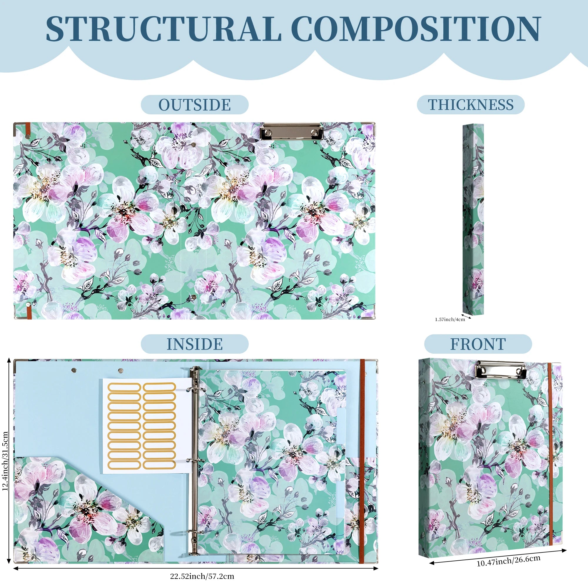 A4 3 Ring Binder Organizer with 5-Tab Dividers and Pockets, Portfolio Binder with Low Profile for Office, School