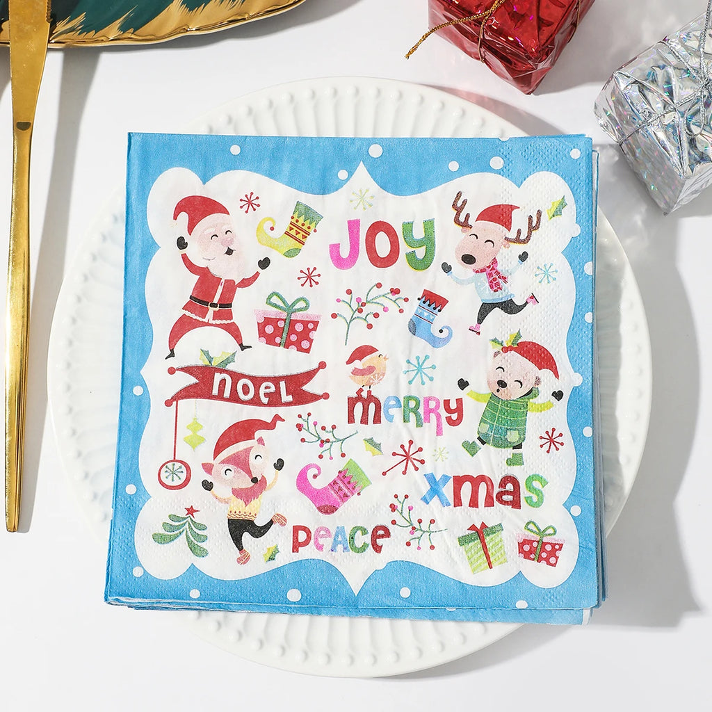 Christmas Party Napkins Disposable Dinner Serviettes Santa Claus Christmas Tree Gifts Flower Element Style Art Decoupage Napkins
