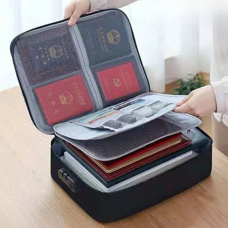 1pc Fireproof & Waterproof File Organizer with Combination Lock - 3-Layer Portable Document Storage Box for Laptop, Certificates
