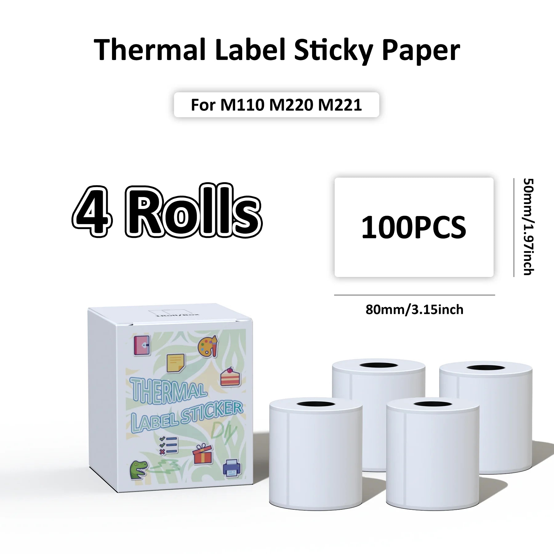 1 Rolls 50x80mm Waterproof Self-Adhesive Thermal Labels Sticker Paper for Shipping Barcodes, Retail Price Tags & Daily Office
