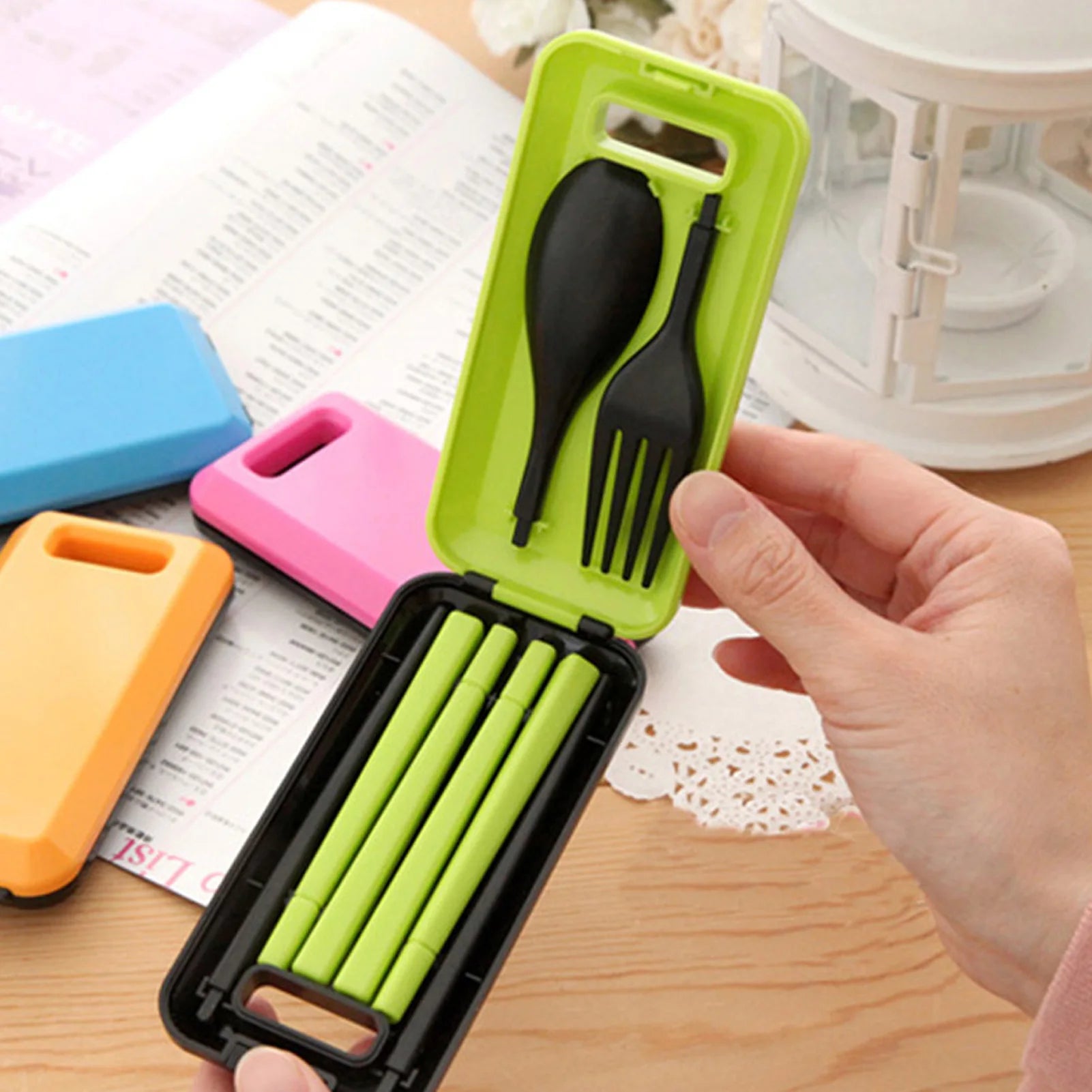 Travel Cutlery Set Spoon Fork Chopsticks Food Grade ABS Plastic Lightweight Portable Candy Colors For Outdoor Picnic Office Use
