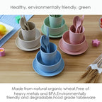 6 Pcs/Set Wheat Straw Baby Tableware Children Food Dishes Bowl Feeding Infant Learning Dinnerware Spoon Chopsticks Fork Cup New