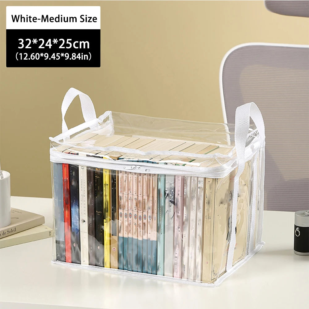 Clear PVC Book Storage Bag - Transparent, Dustproof, High Quality, Foldable Organizer with Handles for Books and magazine