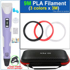 Children's 3D Pen 3D Drawing Printing Pen with LCD Screen Power Adapter 200M PLA Filament Toy Kids Christmas Birthday DIY Gift