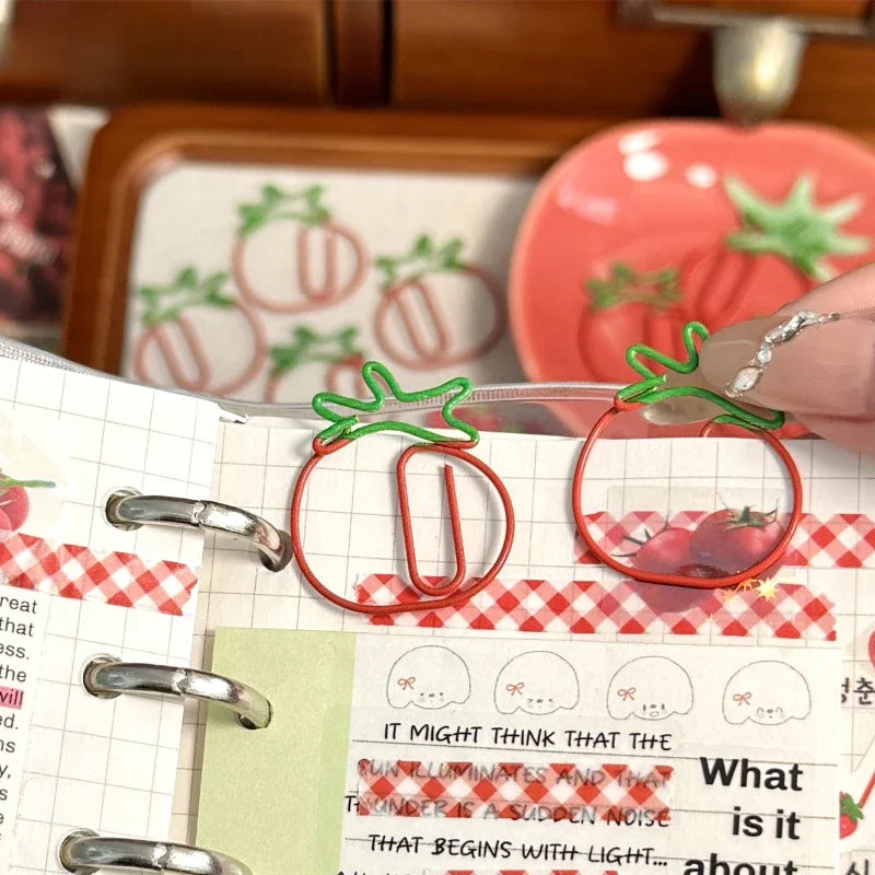 10/20pcs Red Retro Japanese Paper Clip Tomato Strawberry Cherry Scrapbook Paper Clip Book Page Memo Fixed Clips Student Supplies