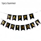 Black Gold Birthday Party Decorations Tableware Paper Plates Cups Napkin Tablecloth for Adult Kids Happy Birthday Party Supplies