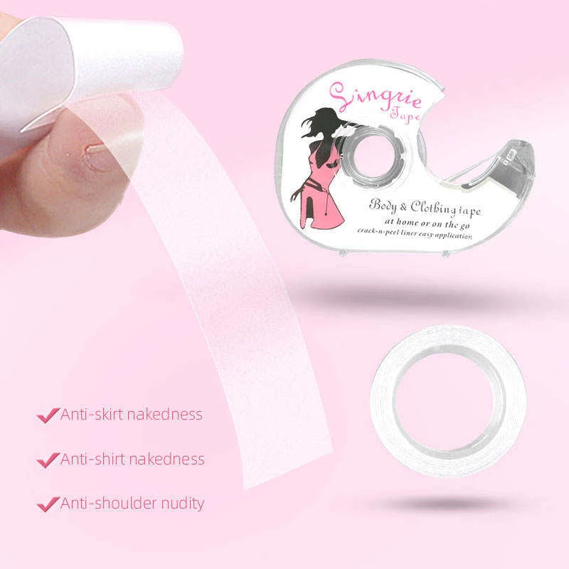 Double sided clothing fashion tape with tape dispenser, transparent fabric tape, suitable for clothing fabrics, dresses, bras