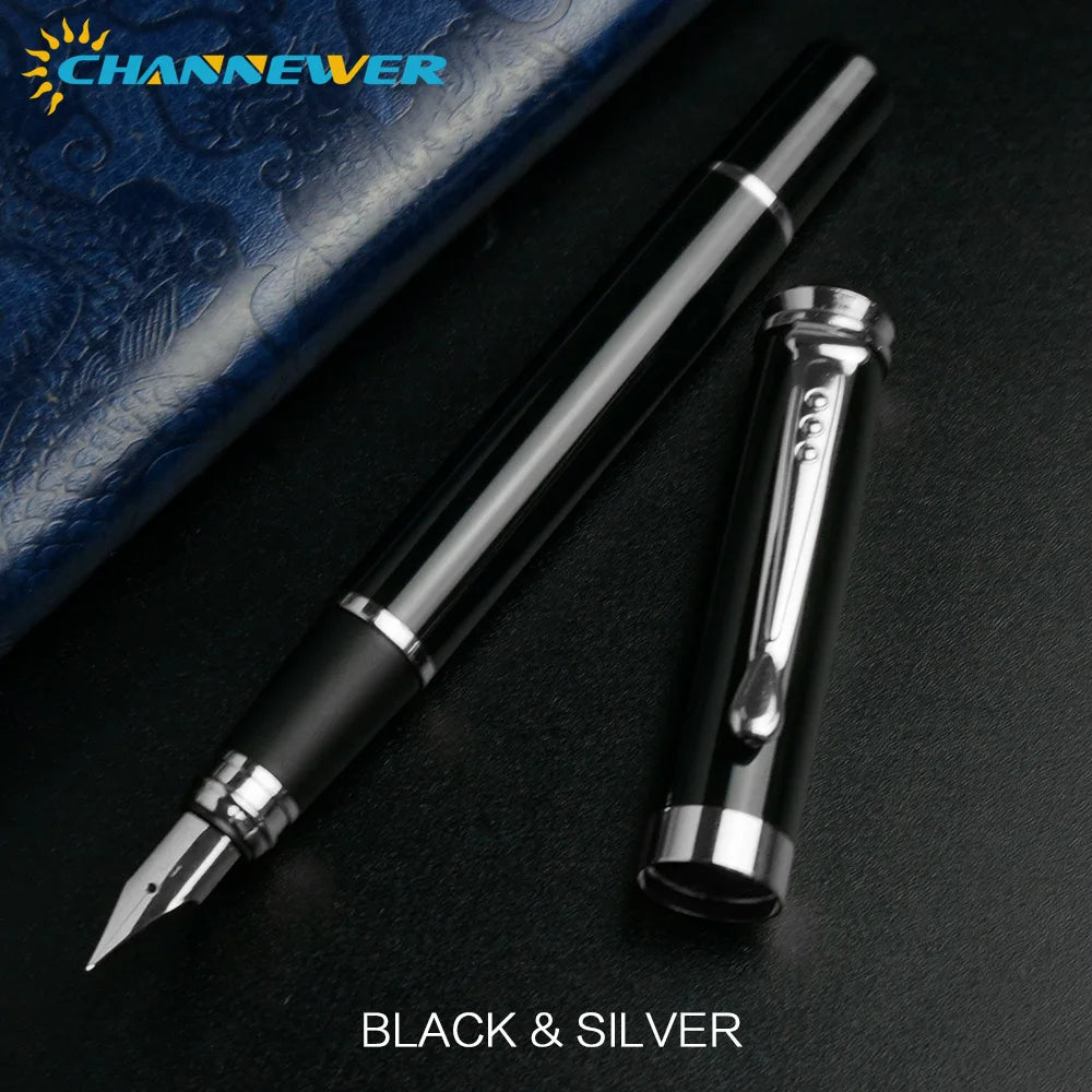 STONEGO 0.38mm Extra Fine Nib Fountain Pen, Black Metal Calligraphy Writing Gift Pen