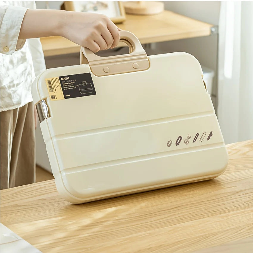 Portable A4 Plastic Document Storage Case with Handle, Waterproof Handheld File Organizer Bag for Office Travel Paper Stationery