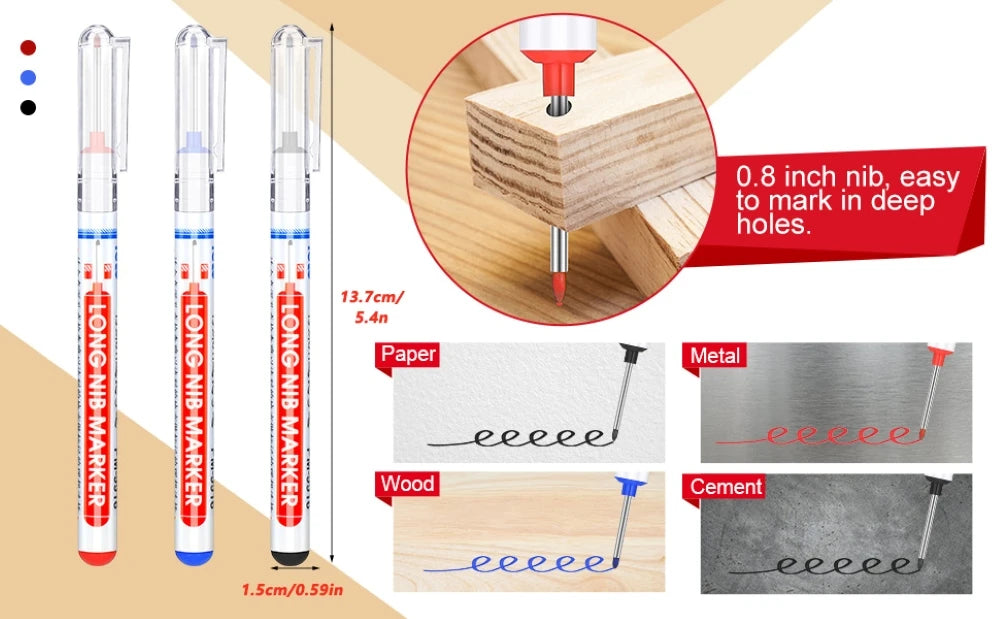 iLMH 4-40Pcs Deep Hole Long Nib Head Marker For Metal Perforating Pen Waterproof Bathroom Woodworking Decor Multi-Purpose Tool