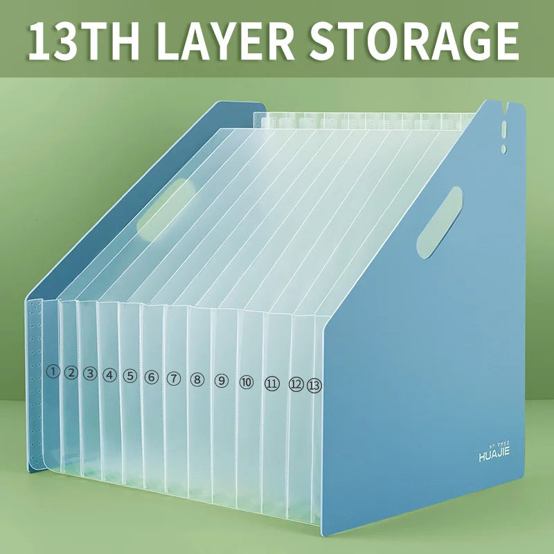 HUAJIE Expandable 13-Pocket A4 Accordion File Organizer - Large Capacity, Durable PP Material, for Office and School Storage