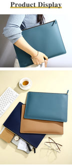 Leather Business A4 File Folder Zipper Document Bag Contract File Organizer Briefcase Portfolio,Bag For Contract/Invoice Storage