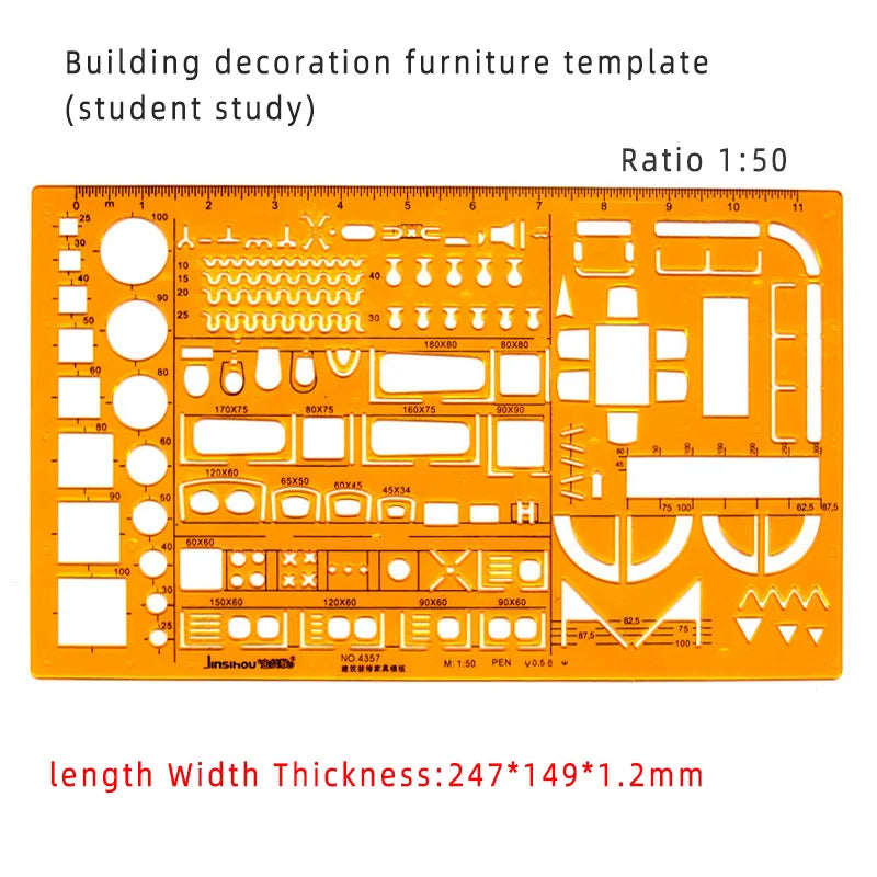 Template Measuring Ruler Circular Oval Ruler Durable K Resin Drawing Design Furniture Architect Template Drafting Ruler