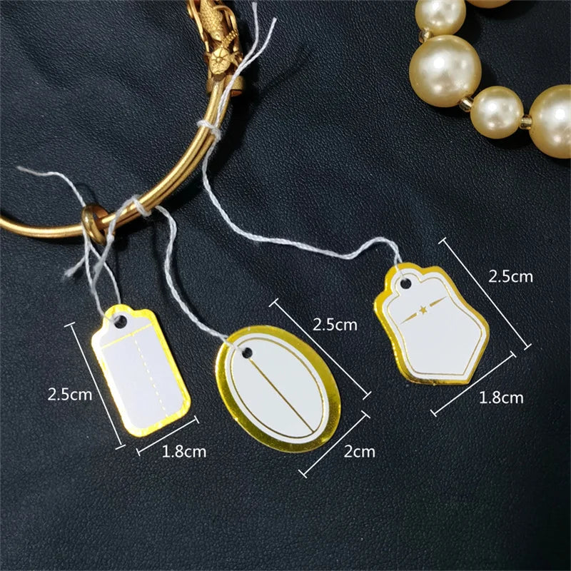 100pcs/lot Jewelry Price Tags Handwritten Labels with String Gold/Silver Color Paper for Accessories And Wares