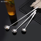 pogyrt Stainless Steel Long Handle Stir Spoon For Cocktails, Ice Coffee, And Tea - Mixing Spoon With Easy Grip Handle