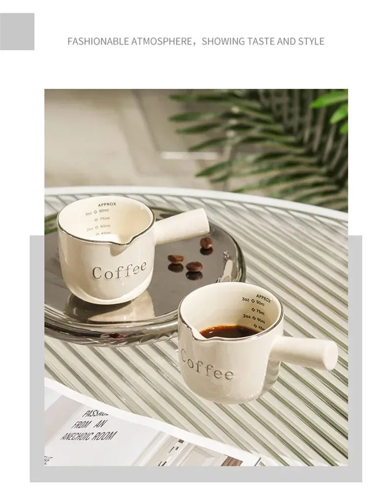 Espresso Coffee Ceramic Small Milk Cup Wth Scale Coffee Measuring Cup Extraction Cup With V-Shaped Mouth Pitcher