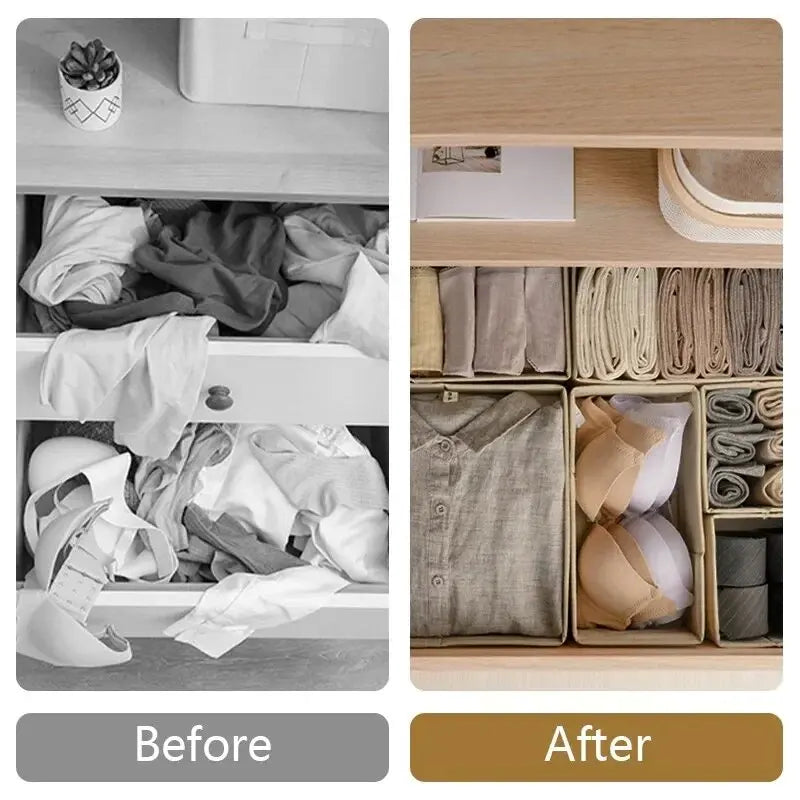 Foldable 6/12pcs Underwear Organizer Set • Hard Storage Boxes for Bra Socks • Drawer/Closet Clothes Organizers