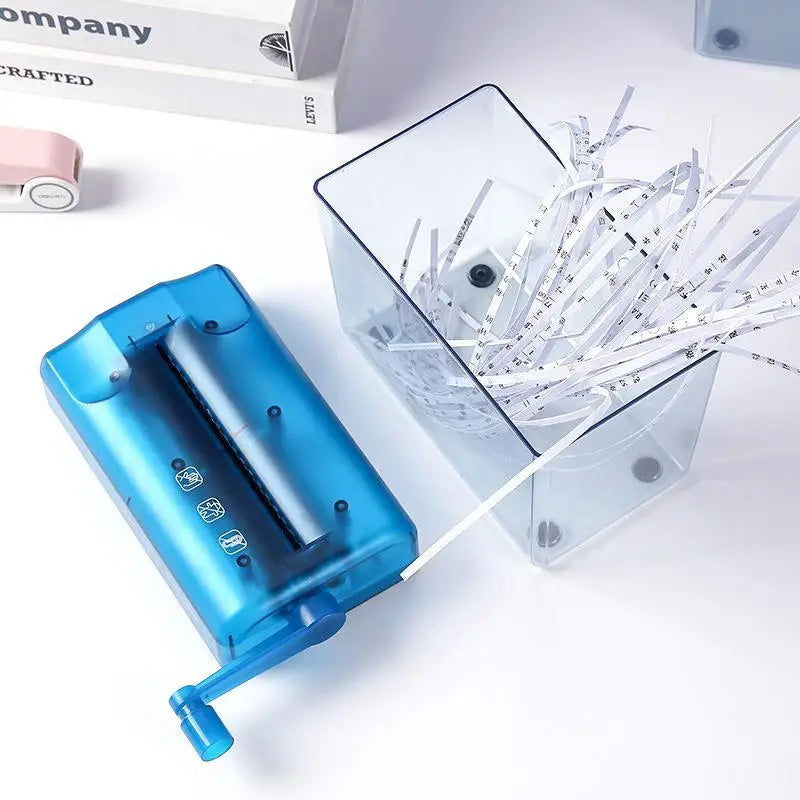 Portable Mini Manual Paper Shredder With Hand Crank Clear Waste Bin For Home Office Use