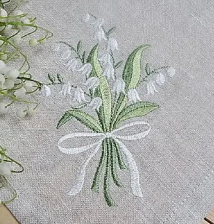 Lily of the Valley, Flower Embroidered Linen Look Napkins, Placemats, Table Mats, Hotel, Airbnb, Restaurant 40x40cm