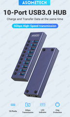 4/7/10 Ports USB 3.0 Hub Multiple Splitter 12V Power Adapter with On/off Switch USB Splitter High Speed Hub for MacBook Laptop