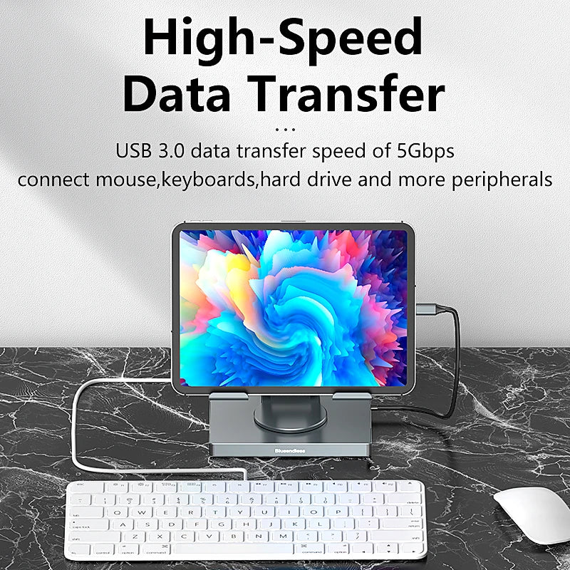 Blueendless Ipad Stand USB C Hub 4K 60HZ HD Type-C 100W PD SD/TF Slot Reader USB 3.0 5Gbps 9 In 1 Type-C Hub Ipad Holder