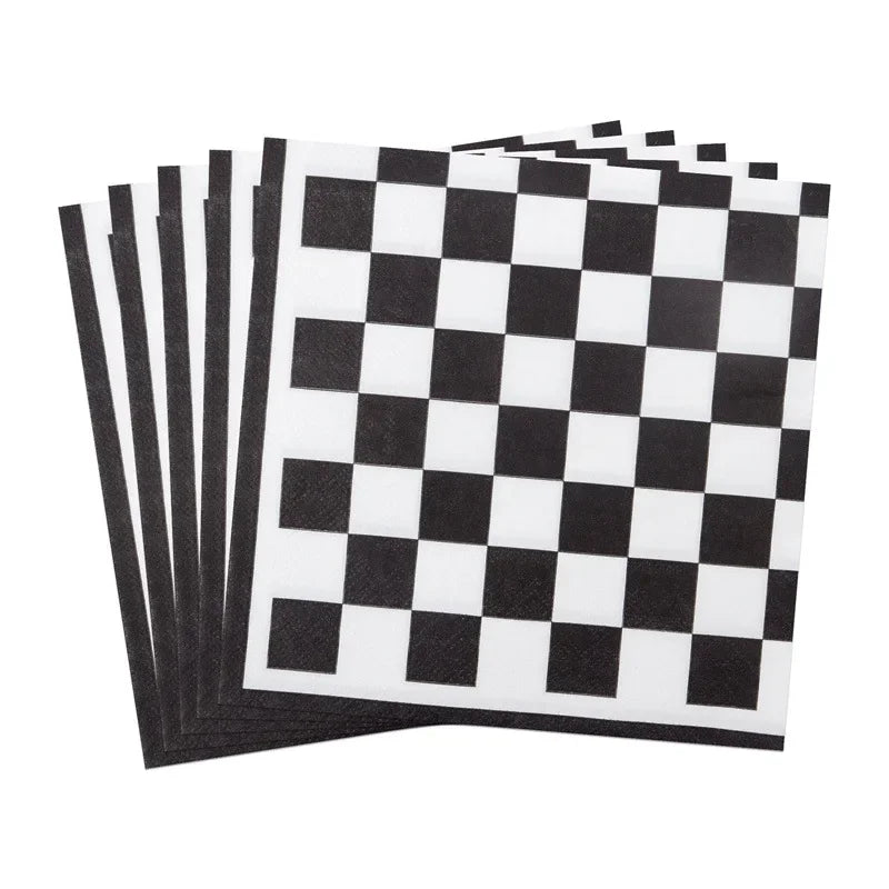20pcs 33cm 2Ply  Black and White Checkerboard Printed Napkins Party Printed Decorative Napkins Disposable Placemats DIY Paper