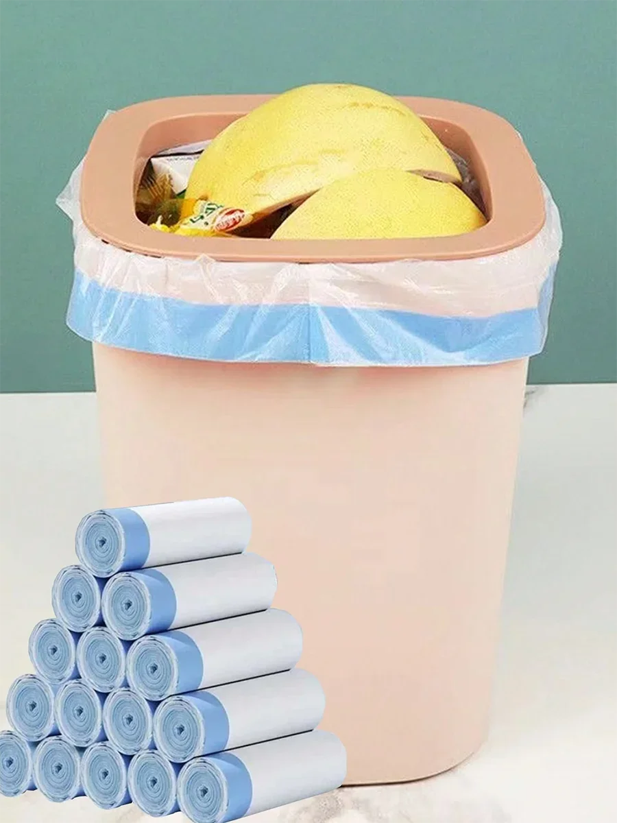 15pcs/roll Thick Trash Bags, Tear-Off Drawstring Trash Can Liners,For Home, Kitchen, Restaurant, Living Room, Garbage Sorting