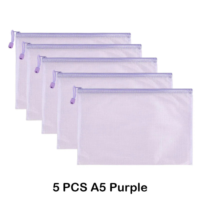 5 PCS A4 A5 A6 Mesh Zipper Pouch Document Bag Waterproof Zip File Folder Storage Bags A4 A5 A6 Office School Supplies Stationery