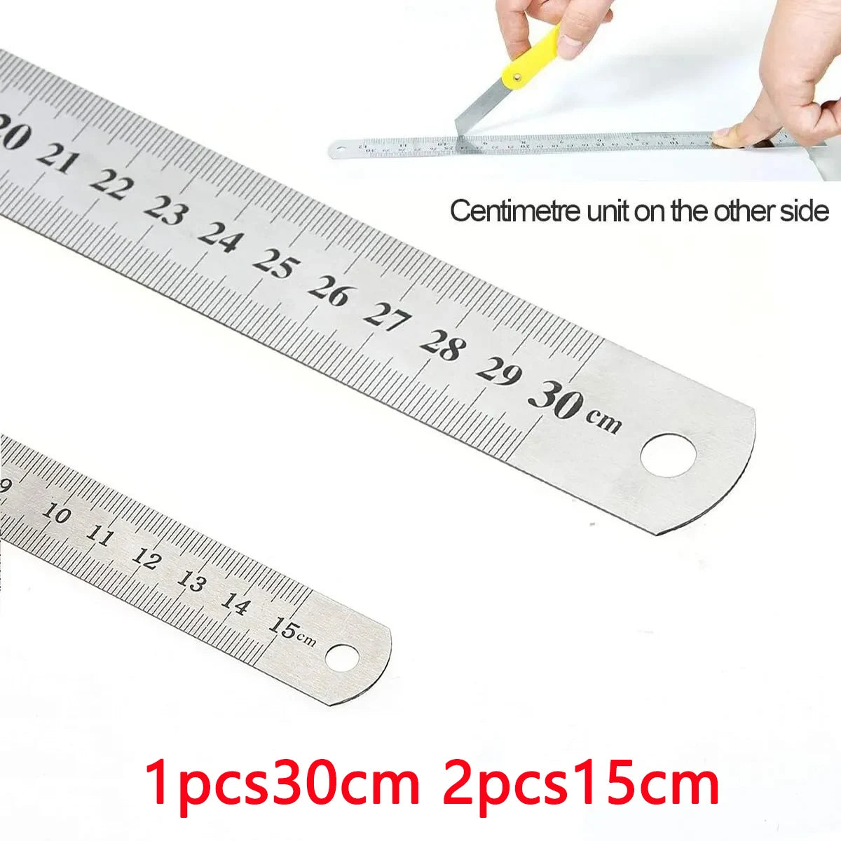 Stainless Steel Double Side Straight Ruler Centimeter Inches Scale Metric Ruler Precision Measuring Tool School Office Supplies