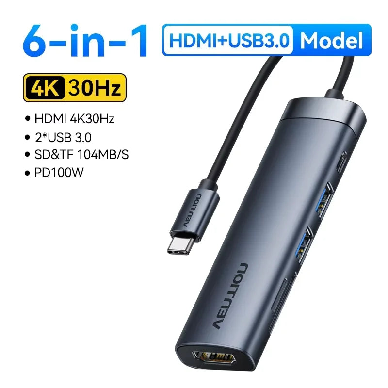 Vention USB C Hub HDMI 4K 60Hz 9 in 1 PD 100W RJ45 Adapter USB3.0 Hub 5Gbps Splitter Docking Station for MacBook Air iPad Laptop