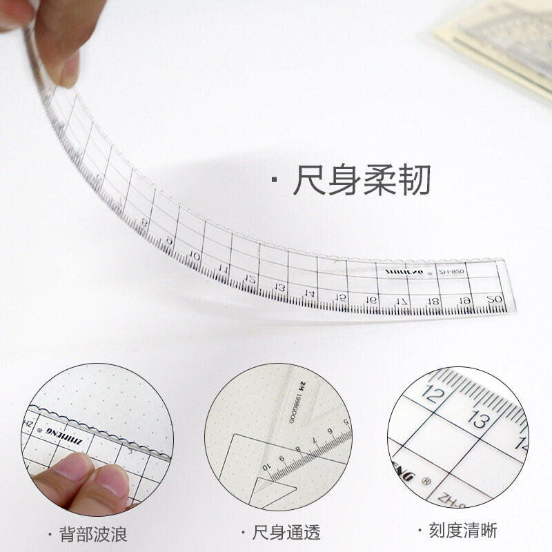 4Pcs/set Plastic Transparent Ruler Protractor Triangle Ruler Measure Draw School Office Supplies Scale Ruler Stationery