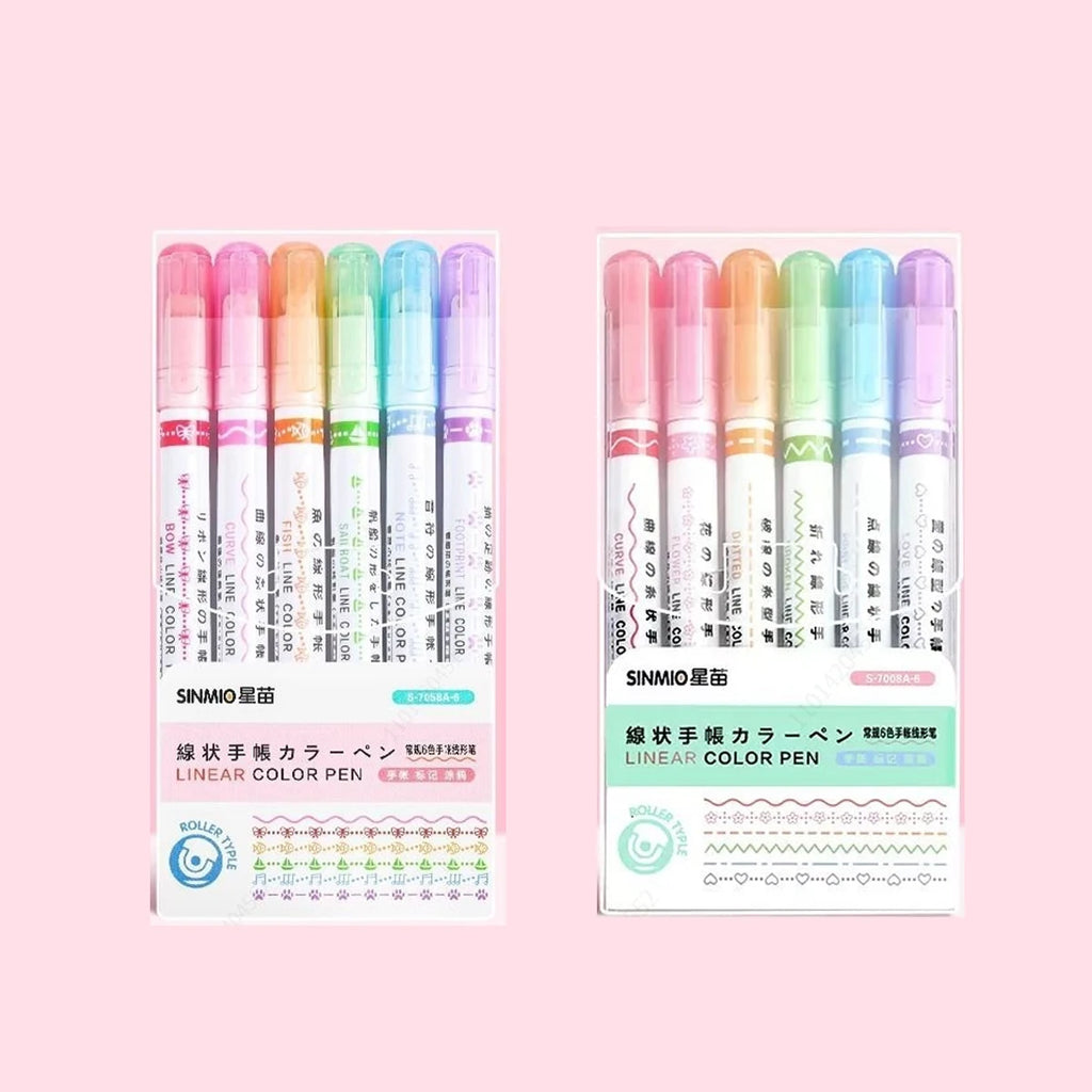 6-24pcs/set Heart Flower Line Shape Highlighter Pen Roller Tip Curve Liner Marker Kawaii Cute Stationery School Supplies